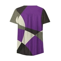 Ženski blok u boji s V-izrezom za patchwork tiskani gumb s kratkim rukavima The bluza XXXL