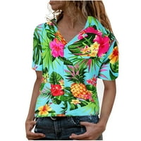 Cvijeće odlazi bluza Ananas štampana košulja prednje džepove Ženska bluza Ispisuje žene bluzije košulje
