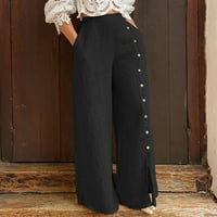 Oalirro casual pantalone gumb prorezane crne široke pantalone za noge za žene visoki struk XL