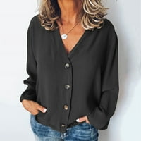 Sjajne bluze za ženska modna casual ženska casual colorv-vrat gumb kardigan dugih rukava
