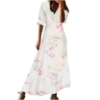 Ljetne haljine za žene Boho cvjetni print Tassels Long Maxi Ležerni odmor Flowy haljina Puff kratki