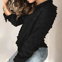Aleumdr Basic Crno dugme dolje za žene Slim Fit Rever V izrez dugih rukava Švicarske majice Tunic L