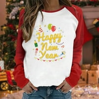 Novogodišnje dukseve za žene Slatka ispis Crew vrat dugih rukava Raglan pulover Top košulje Crveni XL