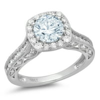 2.7ct okrugli rez plavi simulirani dijamant 18k Bijelo zlato Graviranje Izjava bridalne godišnjice Angažovanje vjenčanog halo prstena veličine 4