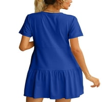 Košulja Colisha dame majica Haljina kratki rukav Sundress Solid Color Mini haljine Soft Holiday Crew Neck Blue XL