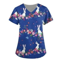 V izrez T majice za žene cvjetne ljetne vrhove kratkih rukava majica Ležerne prilike Tuncs tamno plavi