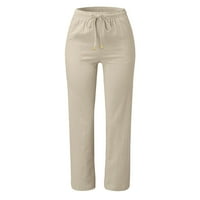 Ociviesr Žene Čvrste ravno čvrste elastične hlače Duge vučne posteljine Žene Struk pamučne casual hlače