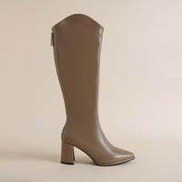 Hvyesh koljena High Boots za žene Gogo čizme 70-ih čizme, kožne šiljaste toe Chunky koljena visoke platforme,