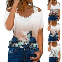 Ženska plaćanje veličine, ženska kauzalna bluza za bluzu čipke kratkih rukava s kratkim rukavima ljetnim vrhovima