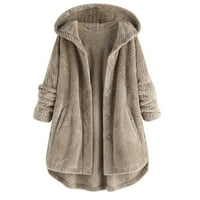 Tking Fashion Women Cardigan Plus sizeFleece Nepravilni džepni kaputičarski kaput s kapuljačom kapuljača za žene Grey M