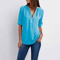 Cleance Fall dugih rukava za žene Zip pulover Šifon košulje V-izrez Comfort Bluza u boji Trendy Dame