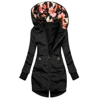 Ediodpoh Ženska modna cvjetna jakna za ispis patentni džepni dugi rukav kaput s dugim rukavima black_