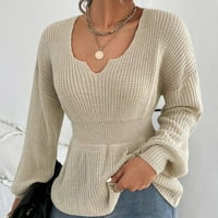 Symoidni džemperi za žene - Ležerne prilike Soild pulover dugih rukava V-izrez Khaki M