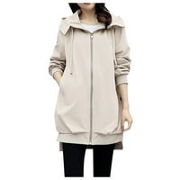 IOPQO dukseve Žene modne čvrste jakne Zipper džepni vjetar dugih rukava s kapuljačom kaputa za žene
