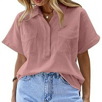 Niveer Women Tops Dugme Down Bluza Rever izrez Košulje Comfy Tunic Majica kratki rukav Crni XL