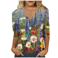 Ženski plus rukav i bluze veličine, opružni vrhovi za žene Trendi cvjetne majice s labavim majicom