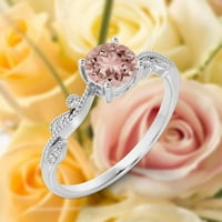 Twisted Boho & Hipie 1. Carat Round Cut Morgatite i dijamantski moissan zaručni prsten za vjenčani prsten u sterlingu srebra sa 18k bijelim zlatnim oblogom, osvjetljenjem, oblogom, obljetni prsten