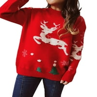 MubIneo ženski džemper, božićno drvo elk uzorci mogli izrez dugih rukava pletiva zimska odjeća, crvena