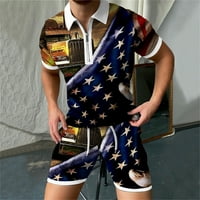 CLlios muškarci postavljaju odjeću 4. jula Fashion American Flag tiskani zip majice kratkih rukava i