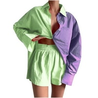 Ženska odijela Boja blok dugih rukava dolje majica s džepom i elastičnom strukom kratke hlače Lounge setovi dukseri Purple XXL