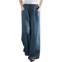 Ženske pamučne pamučne pantalone hlače elastične struke pune dužine ravno čvrstog prevelikeh pantalona