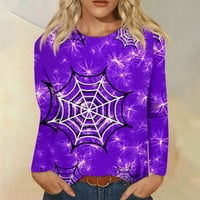 Vrhovi za žene plus veličine s dugih rukava Crewneck Halloween Print majica Labava grafička casual bluza