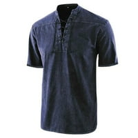 Havajska majica za muškarce s rukavima V izrez muške gotičke čipke up vezati vintage kratka majica muške