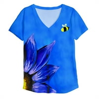 Trendy cvjetna majica, ženski ljetni kratkih rukava TUNIC-a, plus veličine V izrez grafički majica,