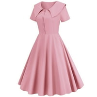 Iopqo Ležerne haljine za žene Party Solid kratkih rukava 1950-ih Domaćica Večernja party matural haljina