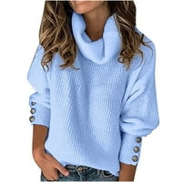 Štedni džemperi za žene s gumbim rukavima Turtleneck pletiva od pulover pulover u ručicu, pad modnih