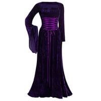 Lopecy-Sta Ženska duga haljina Vintage Duljina dugih rukava Dress Elegant Elven Haljina za uklanjanje