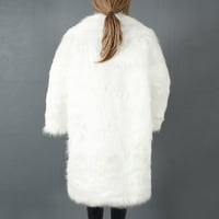 Jsaierl Womenska zimska jakna debela i topla krznena lepršava čvrsta boja Fau krzno V-izrez dugačak