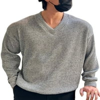 Cindysus muškarci pleteni vrhovi obični džemper s dugim rukavima Duks Ležerne prilike Fall V izrez pletiva