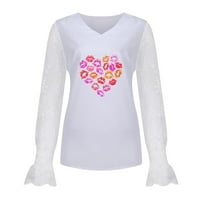 Dnevne majice za žene za žene slatko ljubavni srčani grafički V izrez Duksevi seksi čipke patchwork