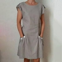 Seksi haljine za žensko dugme za okrugli vrat s kratkim rukavima dvostruki džep kontrastna haljina mama