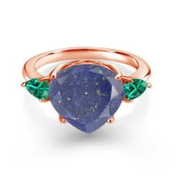 Gem Stone King 7. CT kruška oblika plava Lapis Green Nano smaragd 18K ružičasti pozlaćeni srebrni prsten