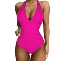 Kupaći kostim Wone V izrez Halter Fitting Solid Leopard tiskani kupaći kostimi žene, vruće ružičaste,