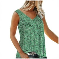 Plus vrhovi veličine za ženske bluze V-izrez Pulover tiskani zeleni bez rukava M
