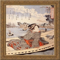 Žena u brodu na rijeci Sumidi Gold Ornate Wood Framed Canvas Art Autor Utagawa Kuniyoshi