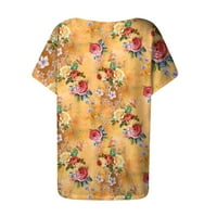 Bluze za uklanjanje za žene čipkastog okruglog ovratnika Ne-pozicionirana majica s kratkim rukavima Yellow XXL
