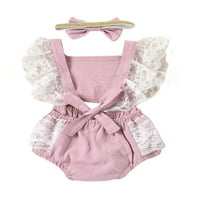 Newborn Baby Girls Casual Outfits Flyne rukave Square Carlar šuplje za vezanje BodiySuit + Bowknot Traka