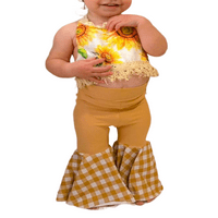 Gwiyeopda Toddler Djevojke Outfits Suncokret Halter vrhovi + flare hlače + traka za glavu Dječja odjeća