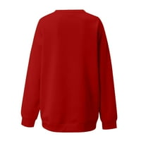 Symoidni ženski bluze - modni ispisani ispisani bluza s dugim rukavima Crew Crw casual pulover vrhovi džumperi crveni l