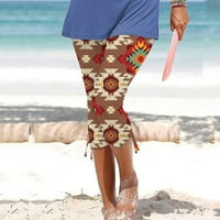 Ljetne žene Ležerne prilike Cvjetni uzori Capri hlače na plaži na plaži prorez Lagane vitke žetvenske hlače ženske dugene džepove ženske hlače casual pantalona