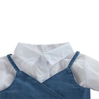 Baby haljina s kratkim rukavima + traper prsluk, jednostavan podesivi zavoj