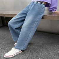 Iiniim Kids Girls Mekane traperice Strukne pojaseve visokog struka labave ravne hlače sa džepovima