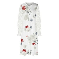 Obucine haljine za žene čipke maxi haljine s dugim rukavima V izrez cvjetni tiskani casual labavi a-line