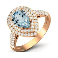 3. CTW Blue Topaz dragosmerni sterling srebrna ruža Vermeil kruška oblika halo ženskog vjenčanog prstena