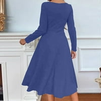 Homchy haljina za žene dugih rukava O-izrez haljina od pune boje