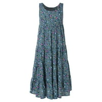 Ljetne haljine za žene ženski casual bez rukava cvjetni ispis dnevno posteljina tiska Maxi duga suknja